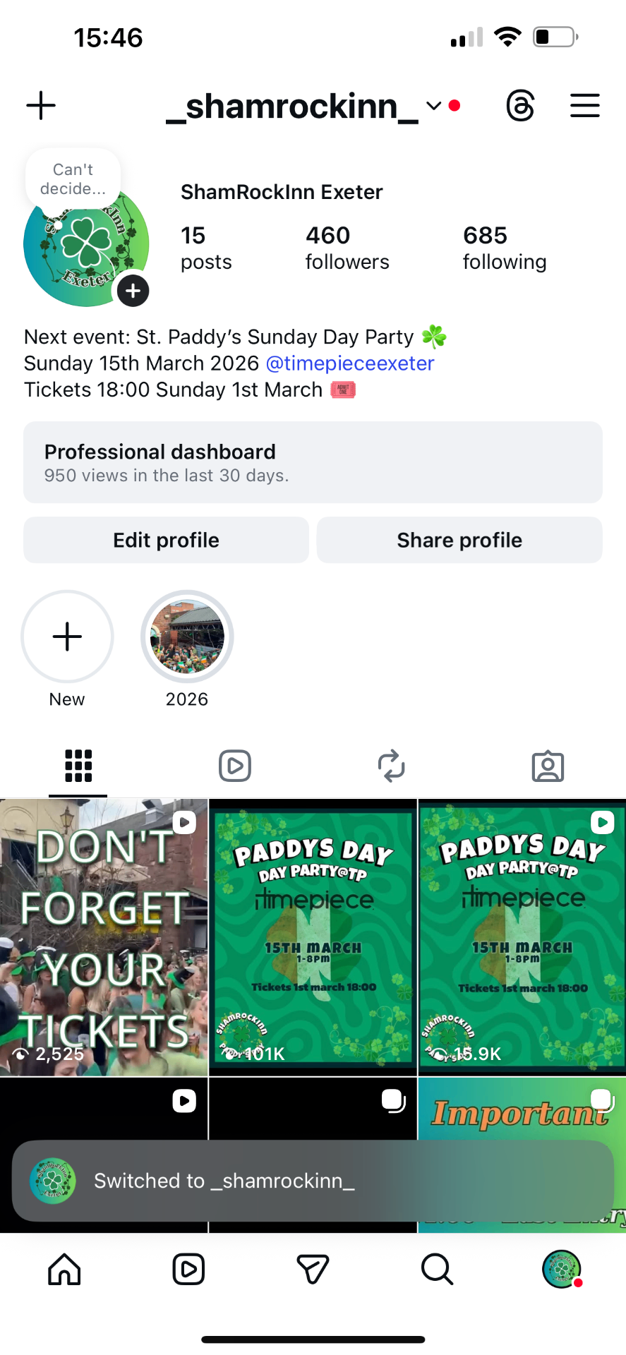 Shamrockinn Exeter Instagram profile